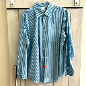 Almost new Brooks Brothers Button Down, Aqua Blue with Blue vertical stripes